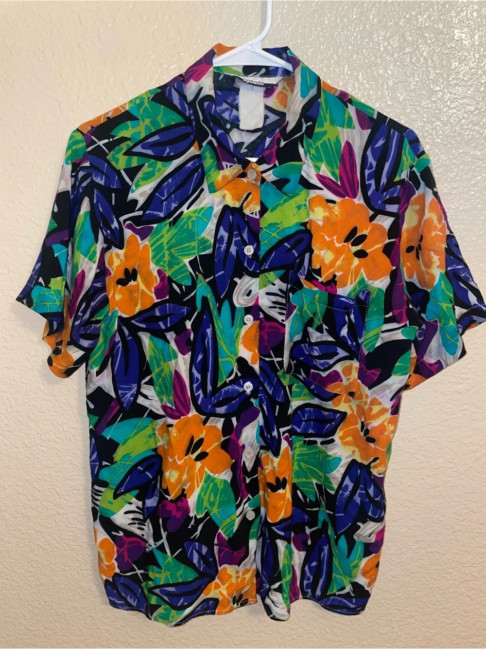 Vintage 90s women’s Tropical Floral Short Sleeve Shirt - Multicolor Large